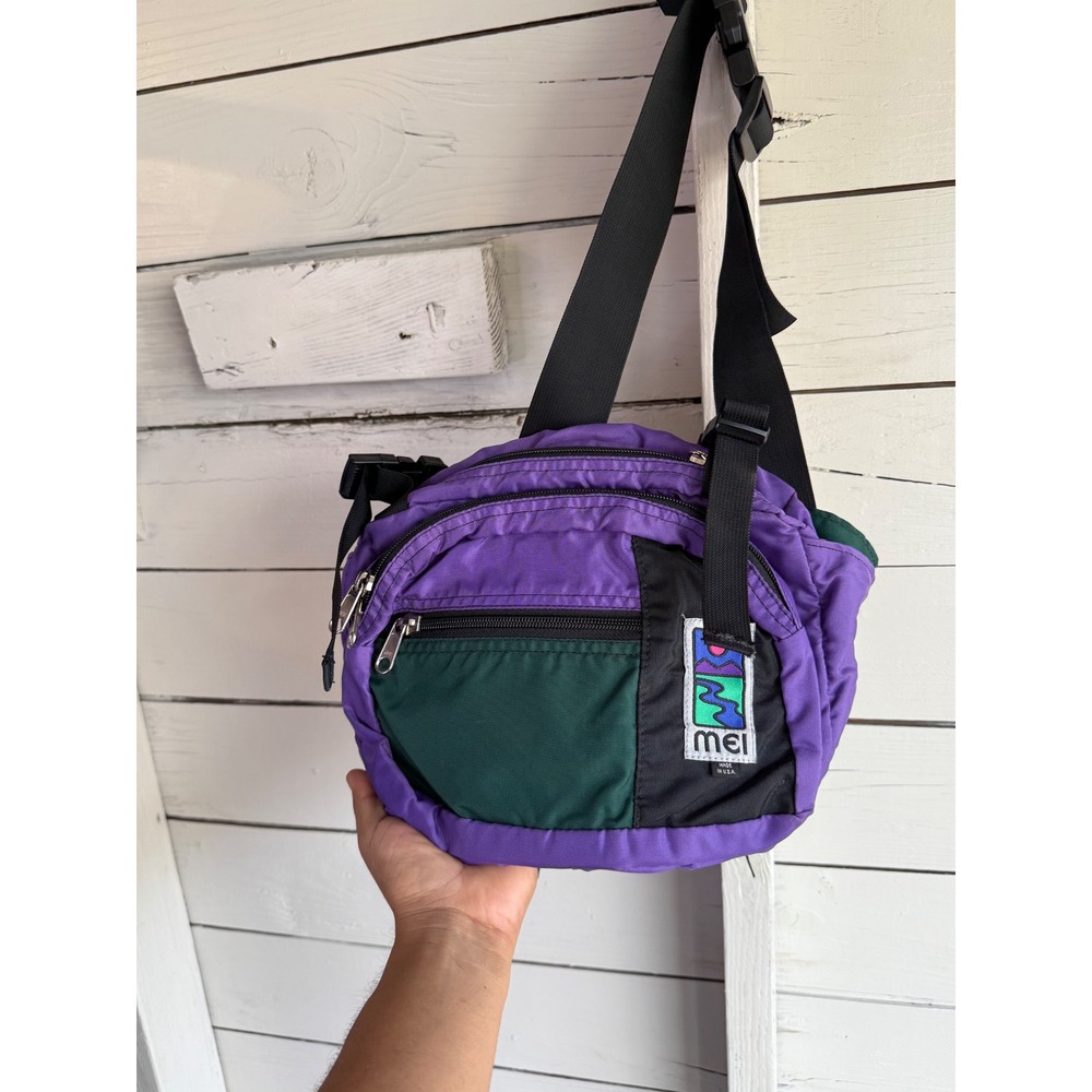 Vintage MEI Fanny Pack Purple Green Colorblock Waist Bag Made in USA Retro Bag